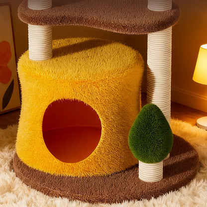 Contemporary Creative Round Medium-Density Fiberboard Sisal Velvet Fabric Cat Tree 3-Tier For Living Room