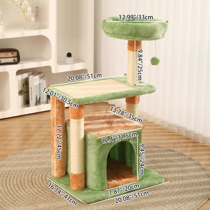 Contemporary Creative Square Particleboard Medium-Density Fiberboard Velvet Fabric Sisal Cat Tree 3-Tier For Living Room