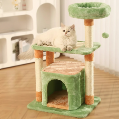 Contemporary Creative Square Particleboard Medium-Density Fiberboard Velvet Fabric Sisal Cat Tree 3-Tier For Living Room