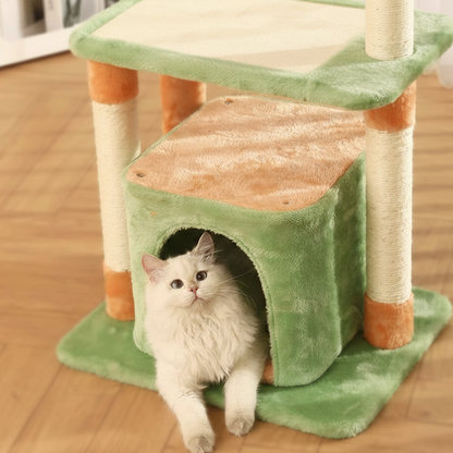 Contemporary Creative Square Particleboard Medium-Density Fiberboard Velvet Fabric Sisal Cat Tree 3-Tier For Living Room