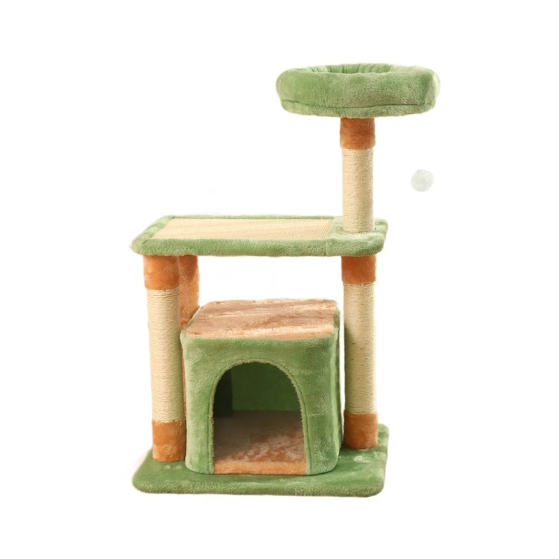 Contemporary Creative Square Particleboard Medium-Density Fiberboard Velvet Fabric Sisal Cat Tree 3-Tier For Living Room