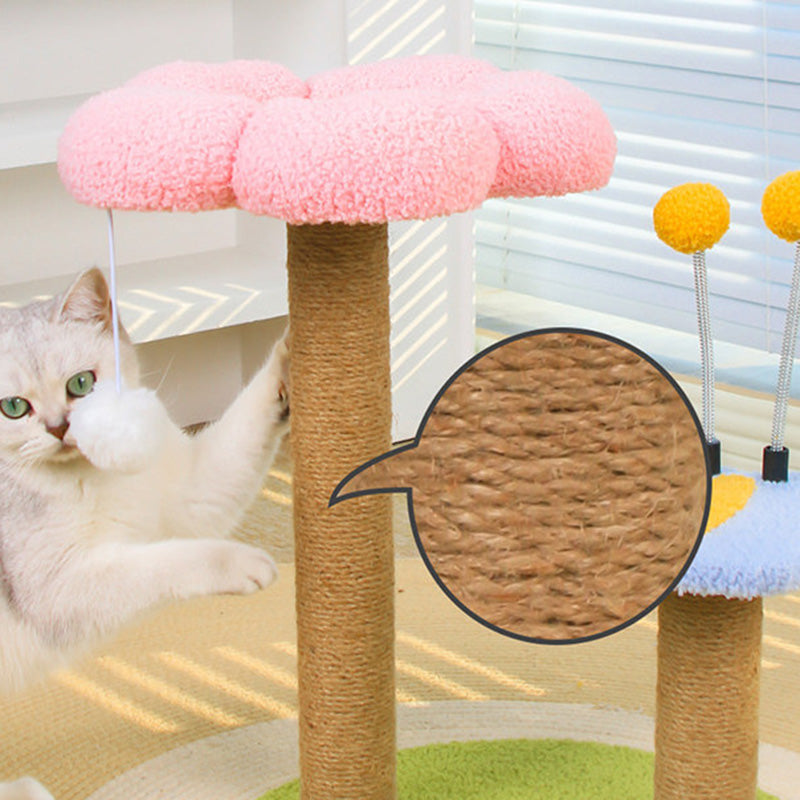 Contemporary Creative Round Medium-Density Fiberboard Velvet Fabric Sisal Butterfly Cat Tree 2/3-Tier For Living Room