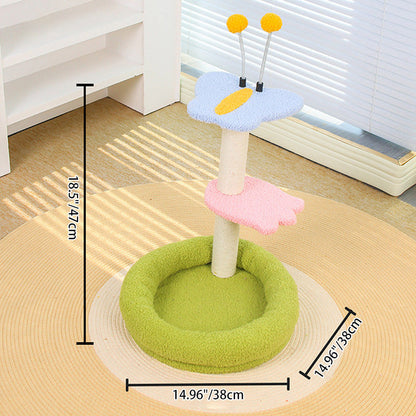 Contemporary Creative Round Medium-Density Fiberboard Velvet Fabric Sisal Butterfly Cat Tree 2/3-Tier For Living Room