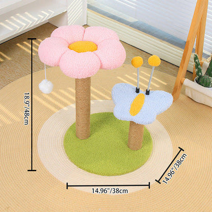Contemporary Creative Round Medium-Density Fiberboard Velvet Fabric Sisal Butterfly Cat Tree 2/3-Tier For Living Room