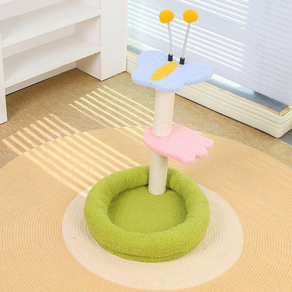 Contemporary Creative Round Medium-Density Fiberboard Velvet Fabric Sisal Butterfly Cat Tree 2/3-Tier For Living Room