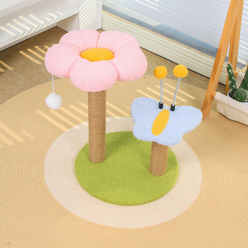 Contemporary Creative Round Medium-Density Fiberboard Velvet Fabric Sisal Butterfly Cat Tree 2/3-Tier For Living Room