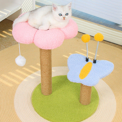 Contemporary Creative Round Medium-Density Fiberboard Velvet Fabric Sisal Butterfly Cat Tree 2/3-Tier For Living Room