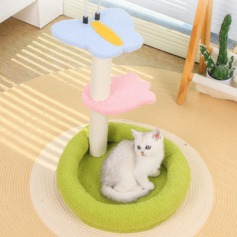 Contemporary Creative Round Medium-Density Fiberboard Velvet Fabric Sisal Butterfly Cat Tree 2/3-Tier For Living Room