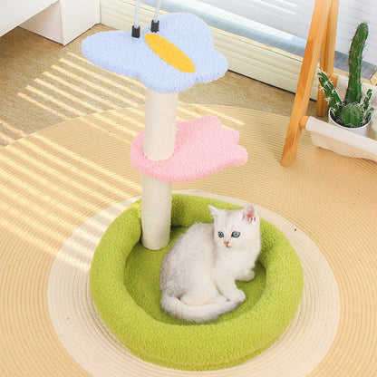 Contemporary Creative Round Medium-Density Fiberboard Velvet Fabric Sisal Butterfly Cat Tree 2/3-Tier For Living Room