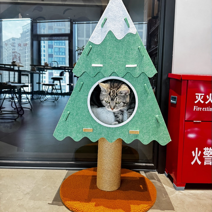 Contemporary Creative Triangle Medium-Density Fiberboard Felt Hemp Rope Christmas Cat Tree 3-Tier For Living Room