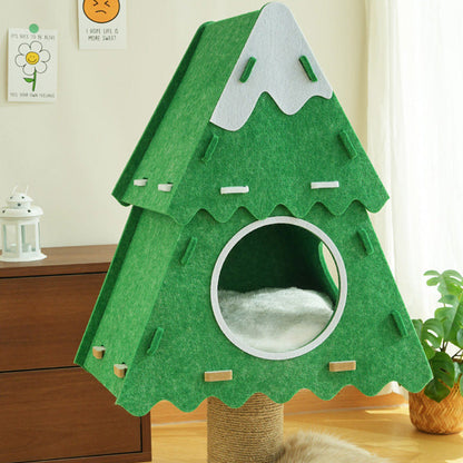 Contemporary Creative Triangle Medium-Density Fiberboard Felt Hemp Rope Christmas Cat Tree 3-Tier For Living Room