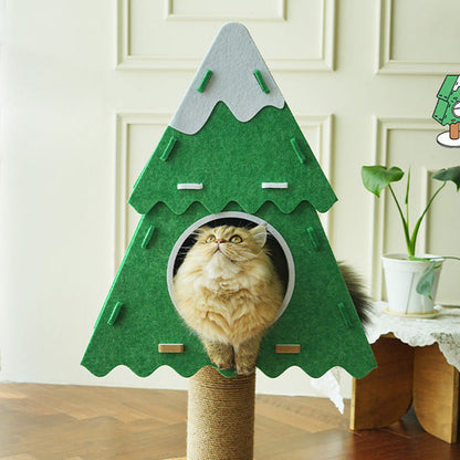 Contemporary Creative Triangle Medium-Density Fiberboard Felt Hemp Rope Christmas Cat Tree 3-Tier For Living Room
