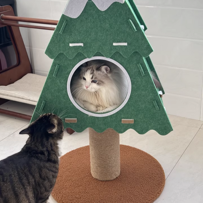Contemporary Creative Triangle Medium-Density Fiberboard Felt Hemp Rope Christmas Cat Tree 3-Tier For Living Room