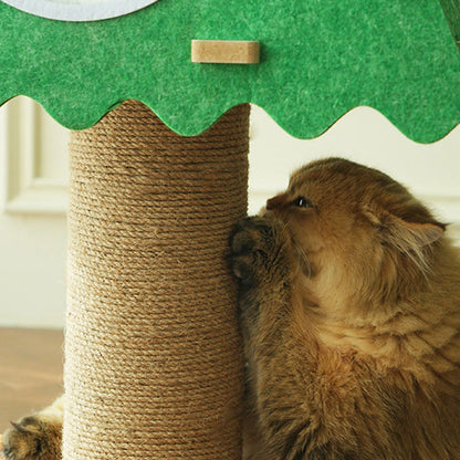 Contemporary Creative Triangle Medium-Density Fiberboard Felt Hemp Rope Christmas Cat Tree 3-Tier For Living Room