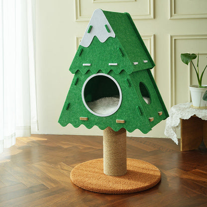 Contemporary Creative Triangle Medium-Density Fiberboard Felt Hemp Rope Christmas Cat Tree 3-Tier For Living Room