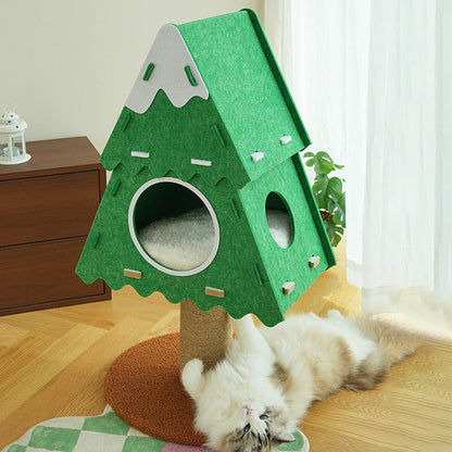 Contemporary Creative Triangle Medium-Density Fiberboard Felt Hemp Rope Christmas Cat Tree 3-Tier For Living Room