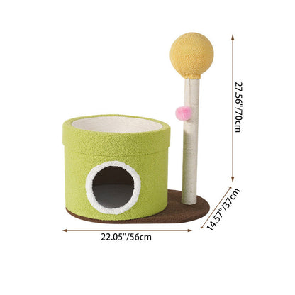 Contemporary Creative Round Medium-Density Fiberboard Paper Tube Velvet Fabric Hemp Rope Cat Tree 2-Tier For Living Room