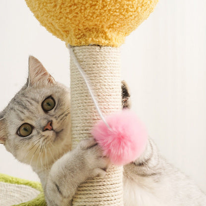Contemporary Creative Round Medium-Density Fiberboard Paper Tube Velvet Fabric Hemp Rope Cat Tree 2-Tier For Living Room
