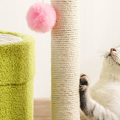 Contemporary Creative Round Medium-Density Fiberboard Paper Tube Velvet Fabric Hemp Rope Cat Tree 2-Tier For Living Room