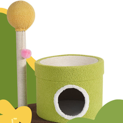 Contemporary Creative Round Medium-Density Fiberboard Paper Tube Velvet Fabric Hemp Rope Cat Tree 2-Tier For Living Room