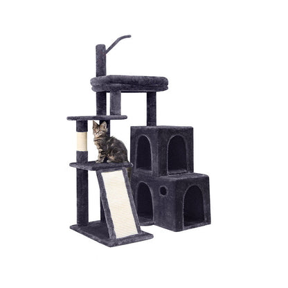 Contemporary Scandinavian Square Particleboard Velvet Fabric Hemp Rope Cat Tree 4-Tier For Living Room