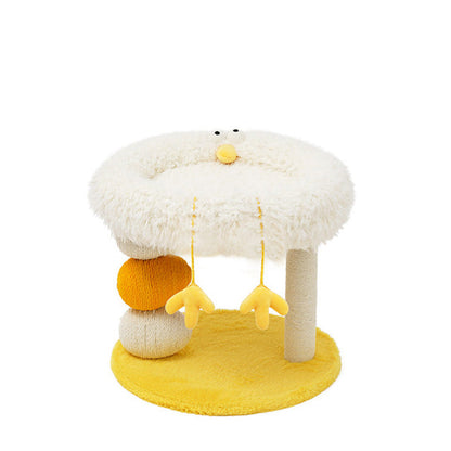 Contemporary Creative Round Particleboard Velvet Fabric Hemp Rope Cat Tree 2-Tier For Living Room