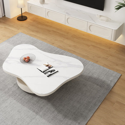 Contemporary Scandinavian Round Stone Slab Multi-Layer Solid Wood Panel Pine Wood Drawers Coffee Table 2-Drawer For Living Room