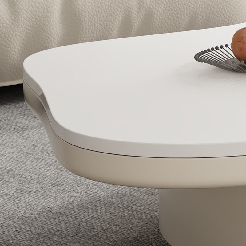 Contemporary Scandinavian Round Stone Slab Multi-Layer Solid Wood Panel Pine Wood Drawers Coffee Table 2-Drawer For Living Room