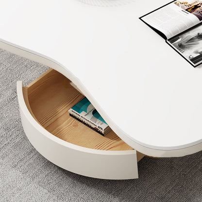 Contemporary Scandinavian Round Stone Slab Multi-Layer Solid Wood Panel Pine Wood Drawers Coffee Table 2-Drawer For Living Room