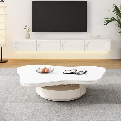 Contemporary Scandinavian Round Stone Slab Multi-Layer Solid Wood Panel Pine Wood Drawers Coffee Table 2-Drawer For Living Room