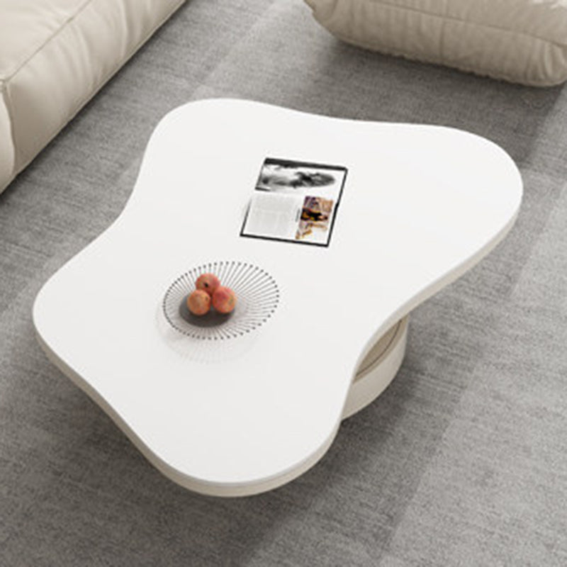 Contemporary Scandinavian Round Stone Slab Multi-Layer Solid Wood Panel Pine Wood Drawers Coffee Table 2-Drawer For Living Room