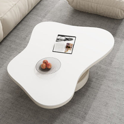 Contemporary Scandinavian Round Stone Slab Multi-Layer Solid Wood Panel Pine Wood Drawers Coffee Table 2-Drawer For Living Room