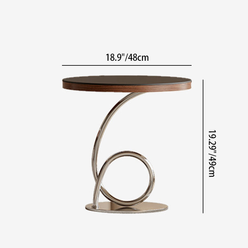 Modern Luxury Round Stone Slab Multi-layer Solid Wood Panel Stainless Steel Coffee Table For Living Room