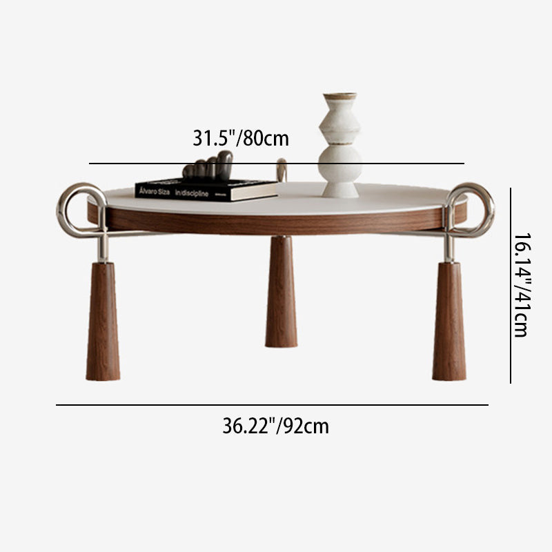 Modern Luxury Round Stone Slab Multi-layer Solid Wood Panel Stainless Steel Coffee Table For Living Room