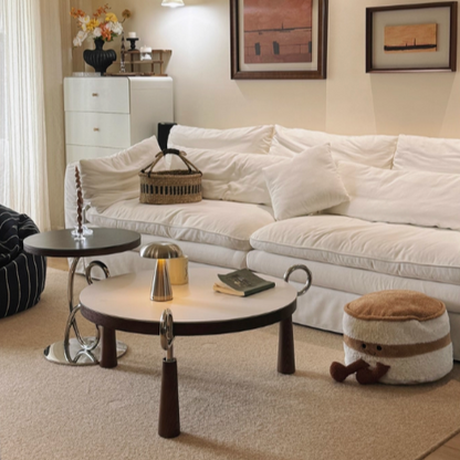 Modern Luxury Round Stone Slab Multi-layer Solid Wood Panel Stainless Steel Coffee Table For Living Room