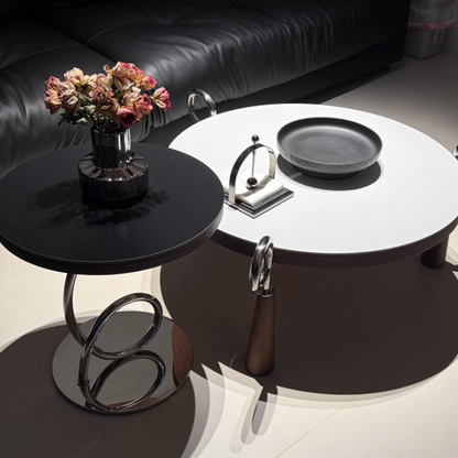 Modern Luxury Round Stone Slab Multi-layer Solid Wood Panel Stainless Steel Coffee Table For Living Room