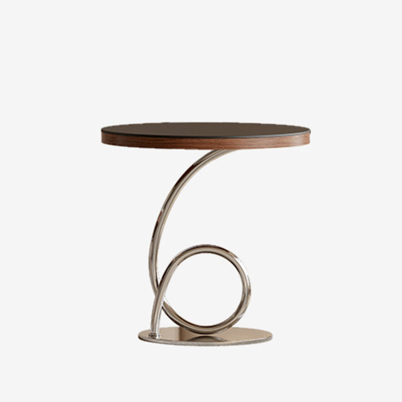 Modern Luxury Round Stone Slab Multi-layer Solid Wood Panel Stainless Steel Coffee Table For Living Room