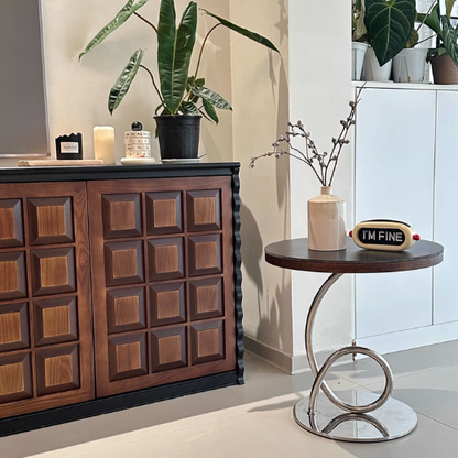 Modern Luxury Round Stone Slab Multi-layer Solid Wood Panel Stainless Steel Coffee Table For Living Room