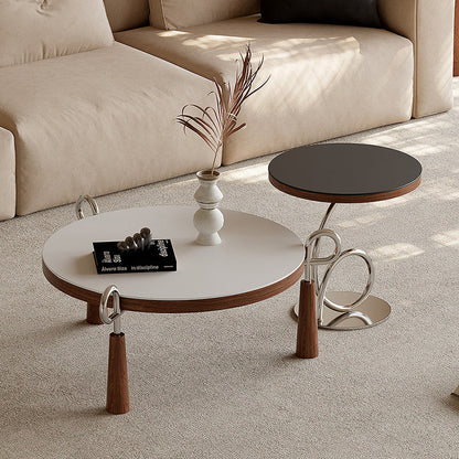 Modern Luxury Round Stone Slab Multi-layer Solid Wood Panel Stainless Steel Coffee Table For Living Room