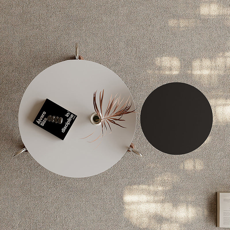 Modern Luxury Round Stone Slab Multi-layer Solid Wood Panel Stainless Steel Coffee Table For Living Room
