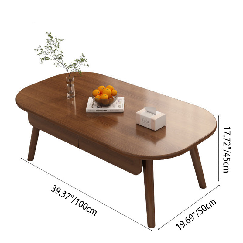 Contemporary Scandinavian Rectangular Multi-Layer Solid Wood Panel Plywood Drawer Beech Legs Coffee Table 2-Drawer For Living Room