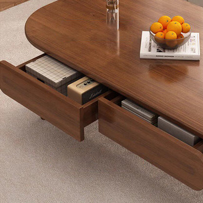 Contemporary Scandinavian Rectangular Multi-Layer Solid Wood Panel Plywood Drawer Beech Legs Coffee Table 2-Drawer For Living Room