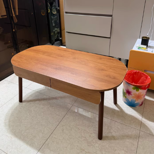 Contemporary Scandinavian Rectangular Multi-Layer Solid Wood Panel Plywood Drawer Beech Legs Coffee Table 2-Drawer For Living Room