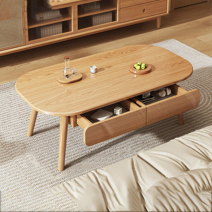 Contemporary Scandinavian Rectangular Multi-Layer Solid Wood Panel Plywood Drawer Beech Legs Coffee Table 2-Drawer For Living Room