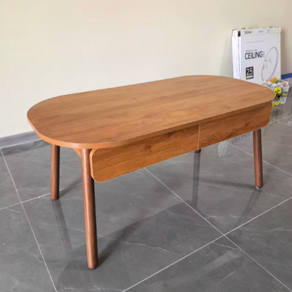 Contemporary Scandinavian Rectangular Multi-Layer Solid Wood Panel Plywood Drawer Beech Legs Coffee Table 2-Drawer For Living Room