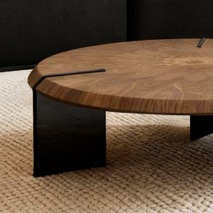 Traditional Vintage Round Multi-Layer Solid Wood Panel Tempered Glass Acrylic Stainless Steel Coffee Table For Living Room