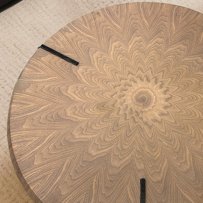 Traditional Vintage Round Multi-Layer Solid Wood Panel Tempered Glass Acrylic Stainless Steel Coffee Table For Living Room