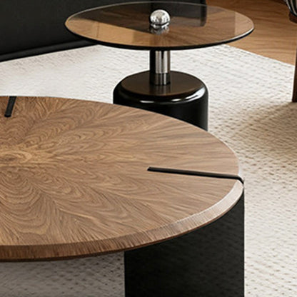 Traditional Vintage Round Multi-Layer Solid Wood Panel Tempered Glass Acrylic Stainless Steel Coffee Table For Living Room