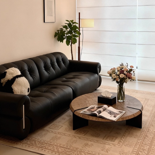Traditional Vintage Round Multi-Layer Solid Wood Panel Tempered Glass Acrylic Stainless Steel Coffee Table For Living Room