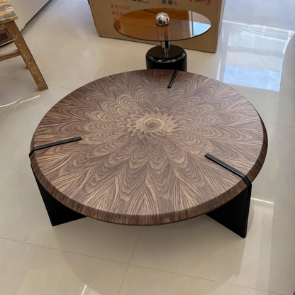 Traditional Vintage Round Multi-Layer Solid Wood Panel Tempered Glass Acrylic Stainless Steel Coffee Table For Living Room